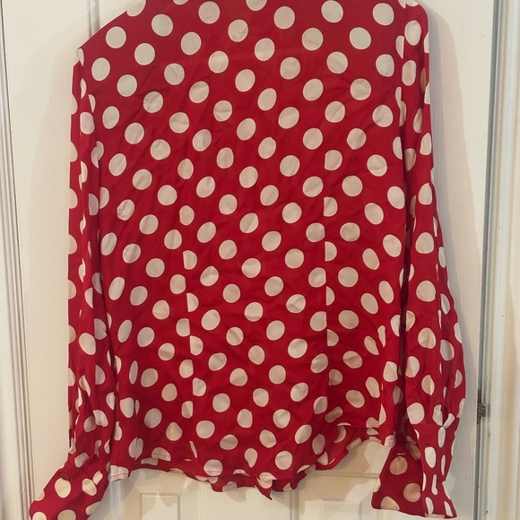 100 % silk red with white polka dots button up 90s - Picture 5 of 5